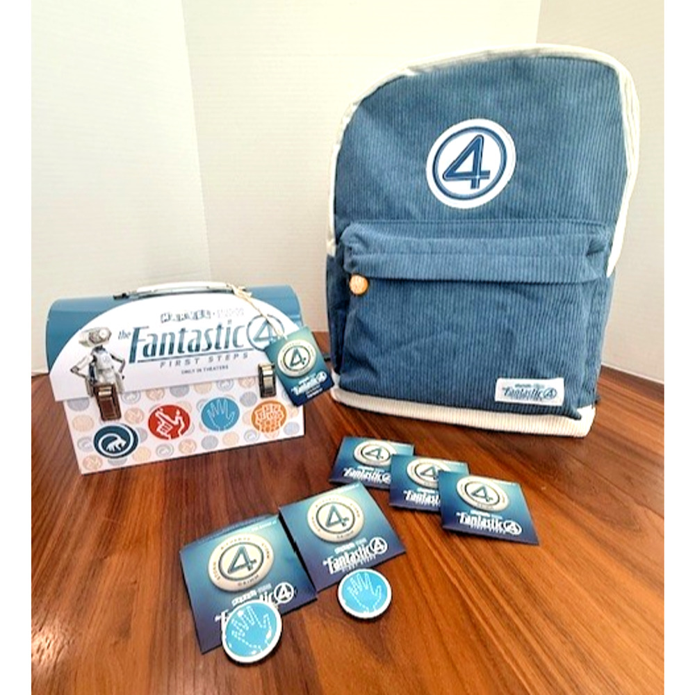 Marvel Studios Fantastic Four First Steps PROMO SET Backpack Pins Lunchbox Rare